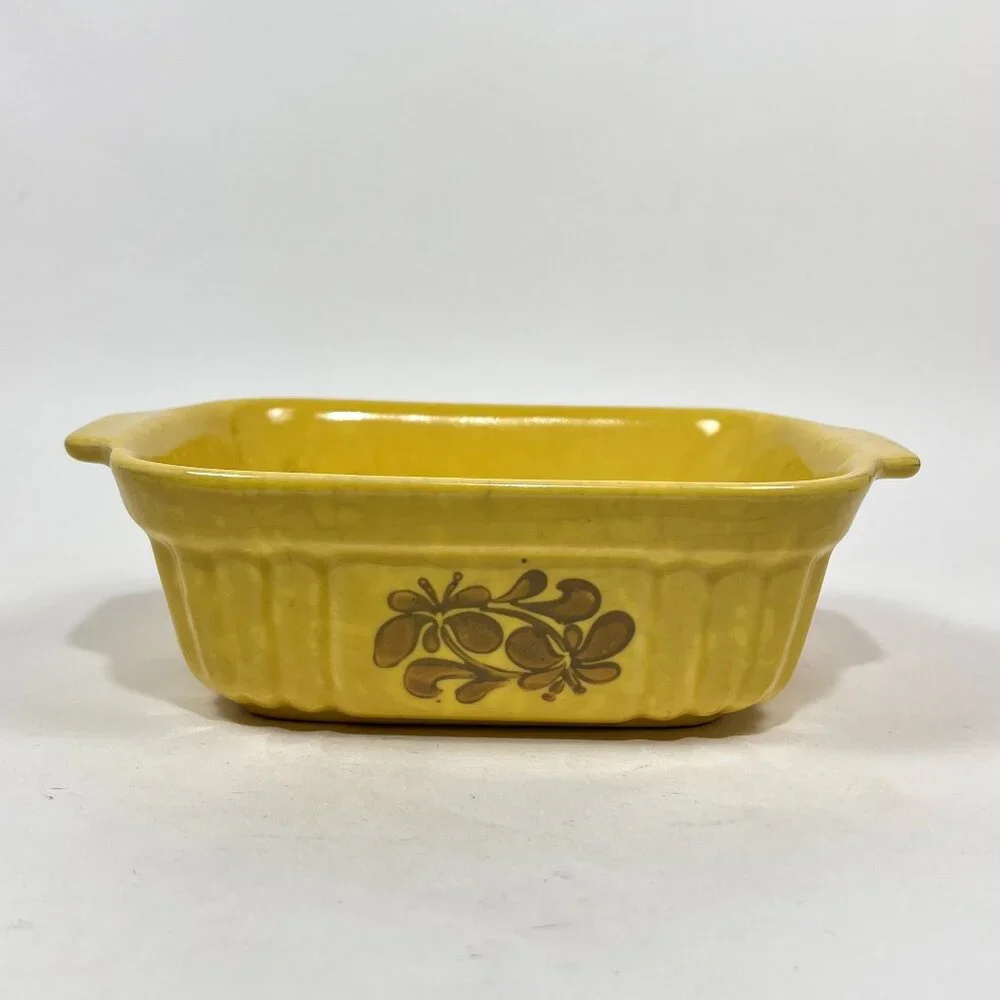 Vintage Pfaltzgraff Floral Ceramic Yellow Casserole Bread Loaf Baking Dish 80s